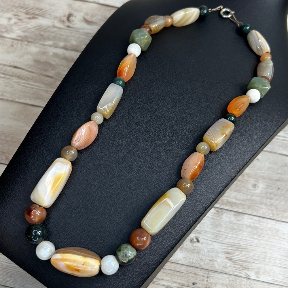 Artisan Earthy Tones Polished Stone Beaded Necklace